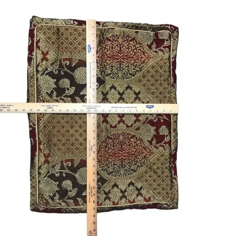 Pier 1 Imports Set of 2 Decorative Throw Pillow Covers Tapestry Burgundy Gold‎